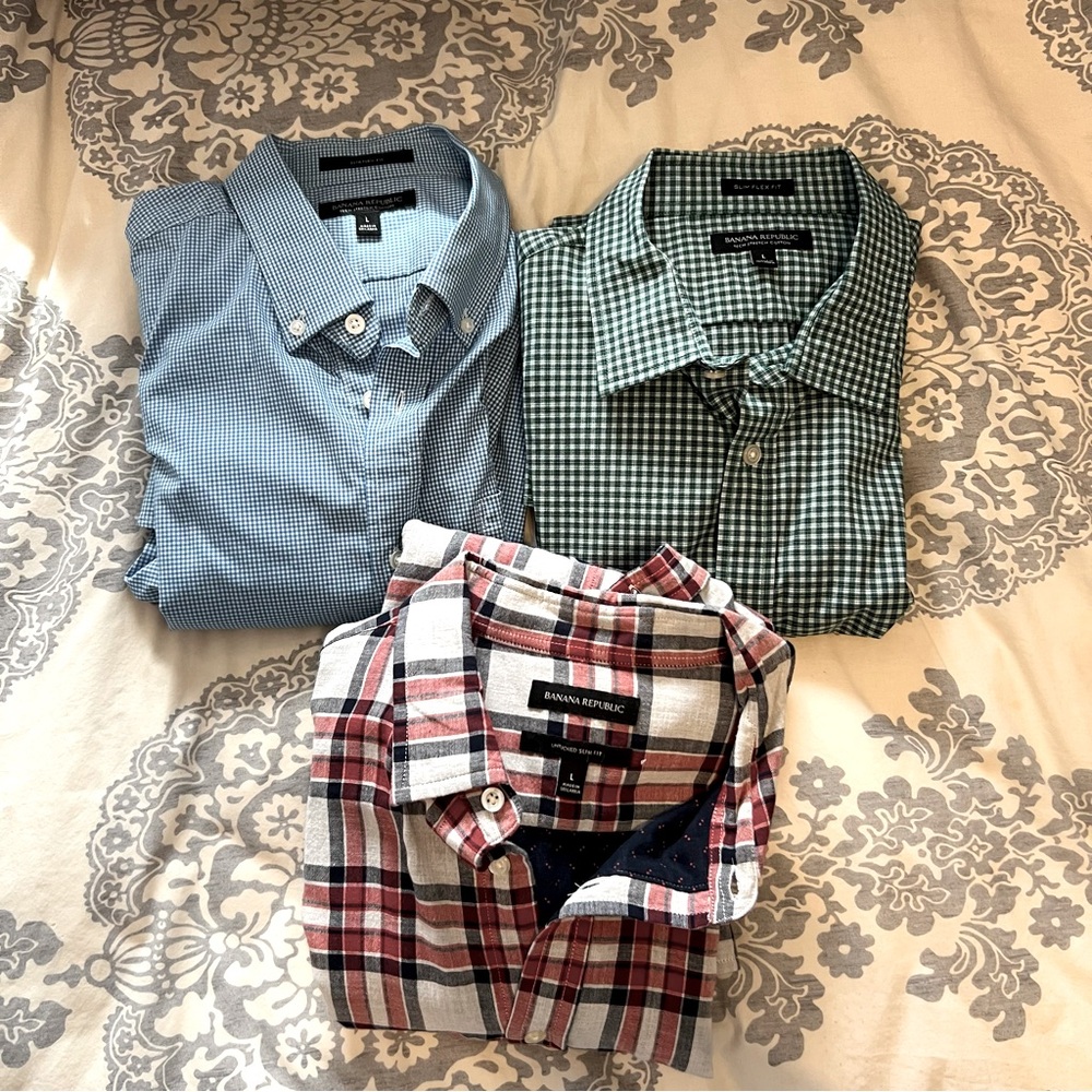 Banana Republic Lot of 3 Button Up Shirts Size Large Slim Fit